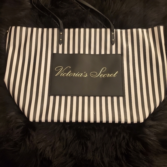 Victoria's Secret Handbags - VICTORIA'S SECRET LARGE BLUSH PINK & BLACK STRIPED SHOPPER TOTE BAG #5